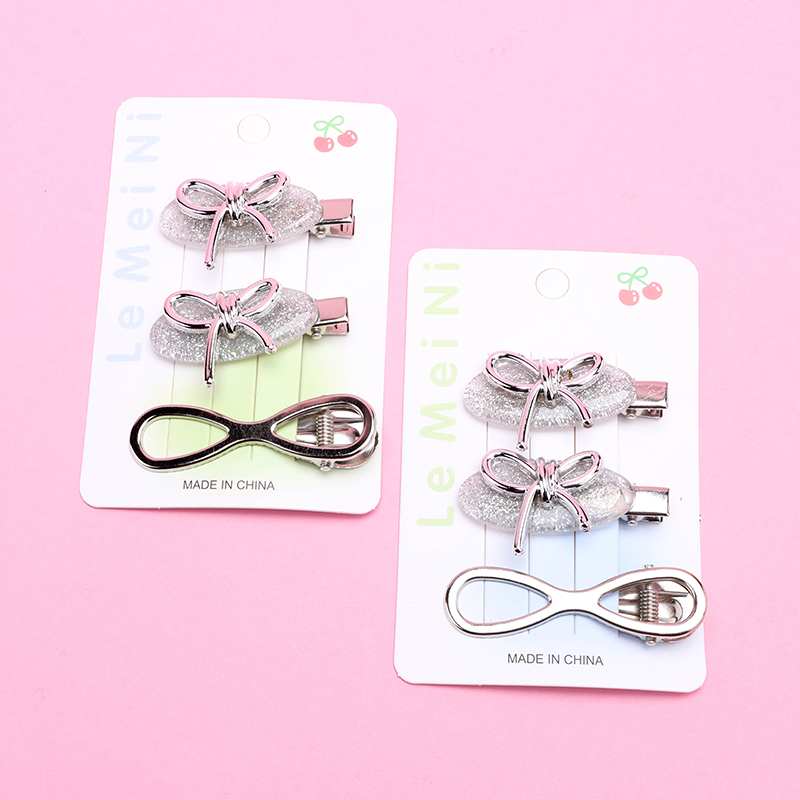Bow Silver Letter Duckbill Hair Clip