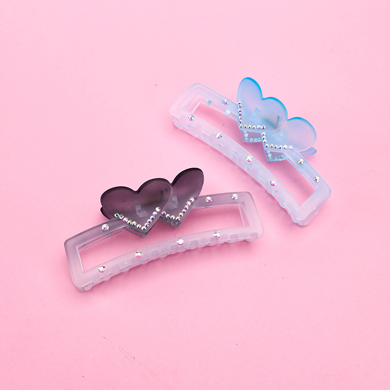 13 cm Double-Sided Heart Rhinestone Hair Claw Clip Plastic 4011801201