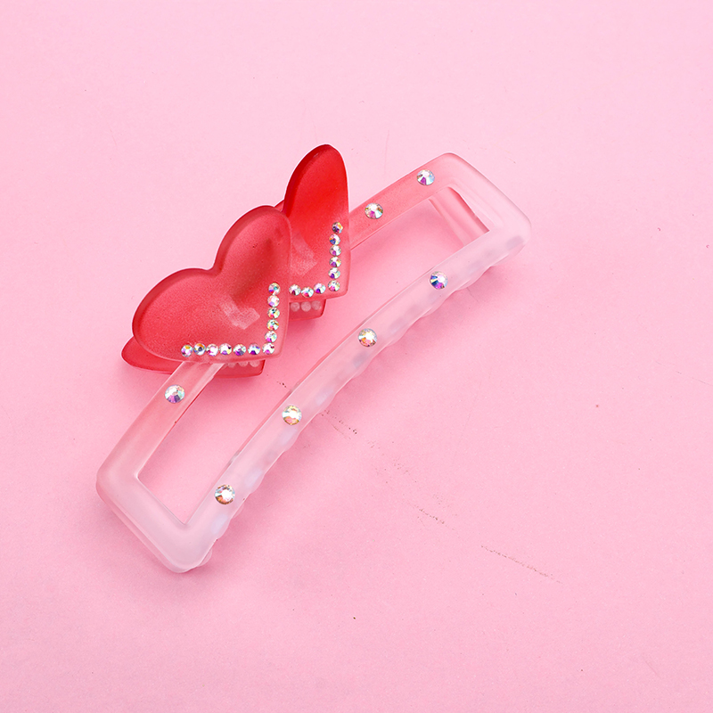 13 cm Double-Sided Heart Rhinestone Hair Claw Clip Plastic 4011801201