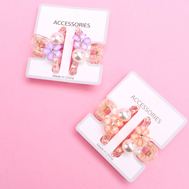 Boxed Double Sided Small Flower Pearl Small Hair Claw Clip 2pcs Plastic 4011900400