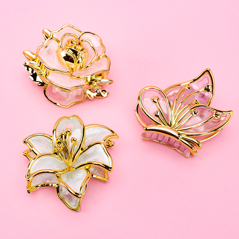 Gold Trim Styling Medium Hair Claw Clip Plastic 4012000332