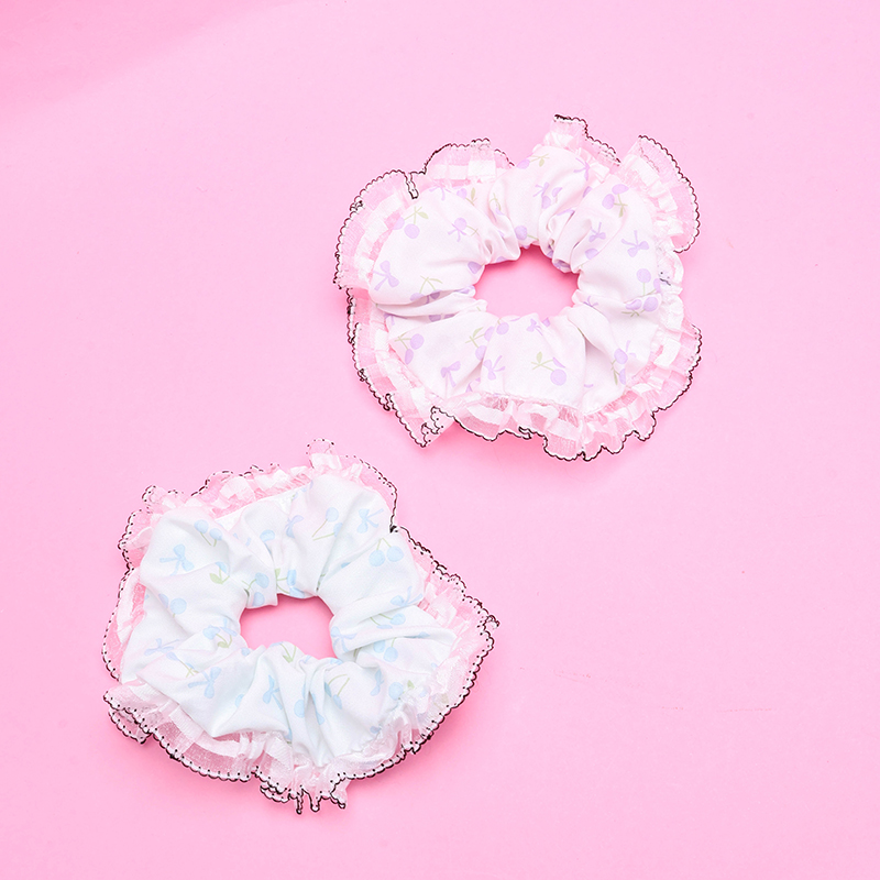 Bow-Print Sandy Fabric Hair Scrunchie 4012101865