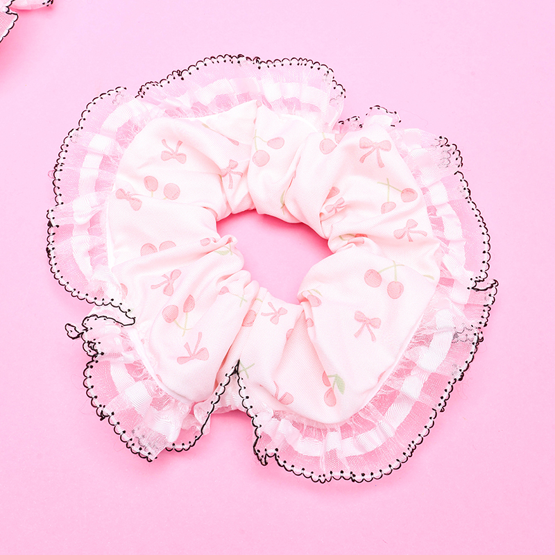 Bow-Print Sandy Fabric Hair Scrunchie 4012101865