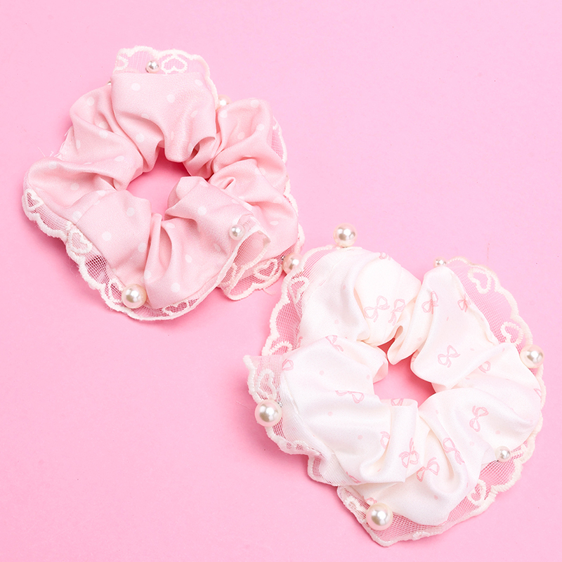 Boxed Beaded Peach Heart Yarn Edge Intestinal Ring Nylon Polyester Hair Scrunchie 4012101871