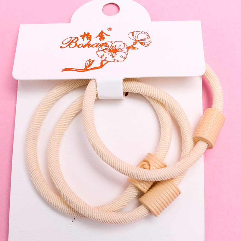 Boxed Three Curry Color Short Tube Twill Rubber Band Nylon Hair Tie 4012202401