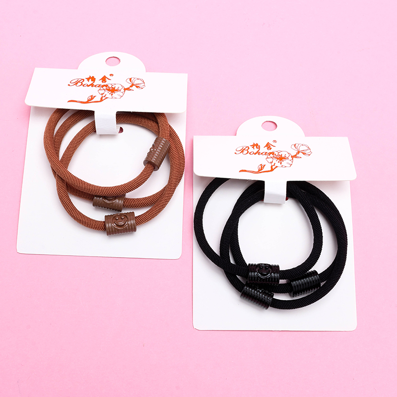 Boxed Three Curry Color Short Tube Twill Rubber Band Nylon Hair Tie 4012202401