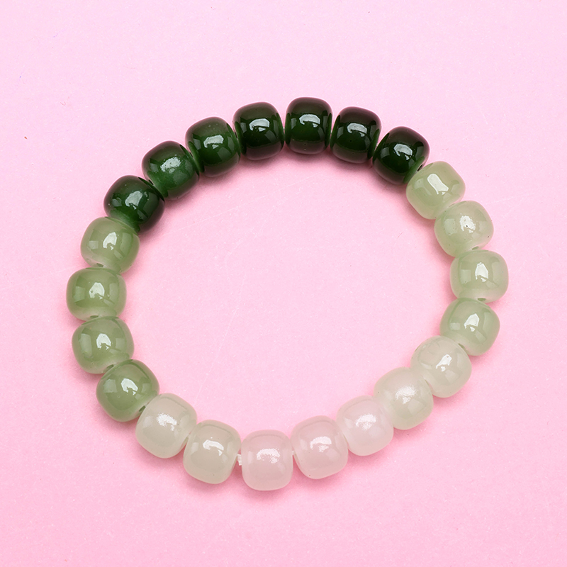 Green Gradient Barrel Beaded Bracelet Glass 4021001200