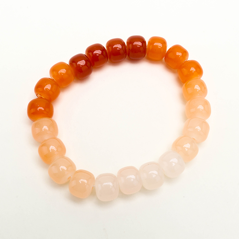 Orange Yellow Gradient Barrel Beaded Bracelet Glass 4021001207