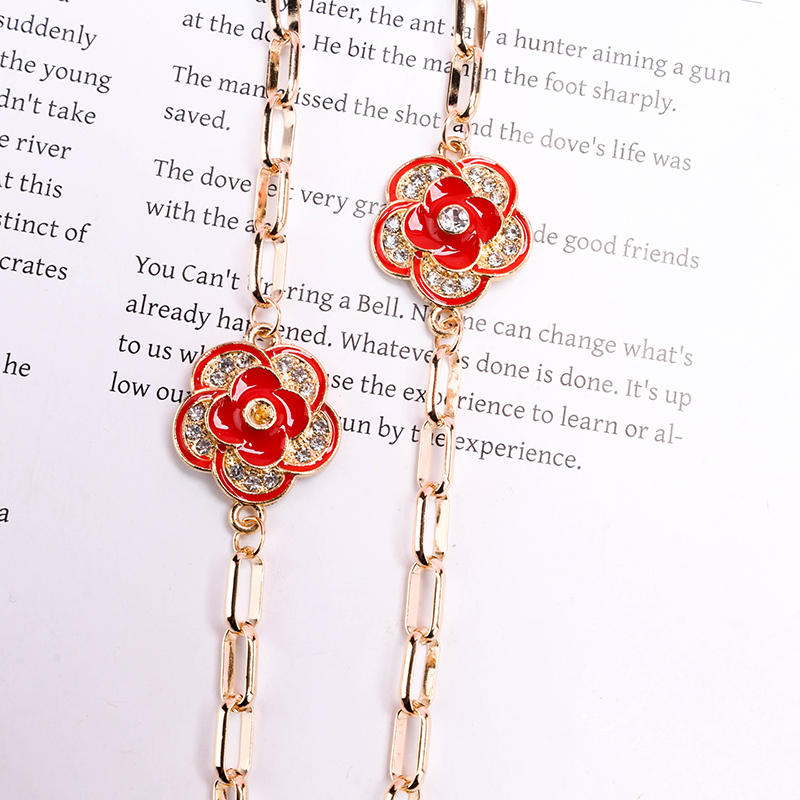 Enamel Rhinestone Camellia Bracelet