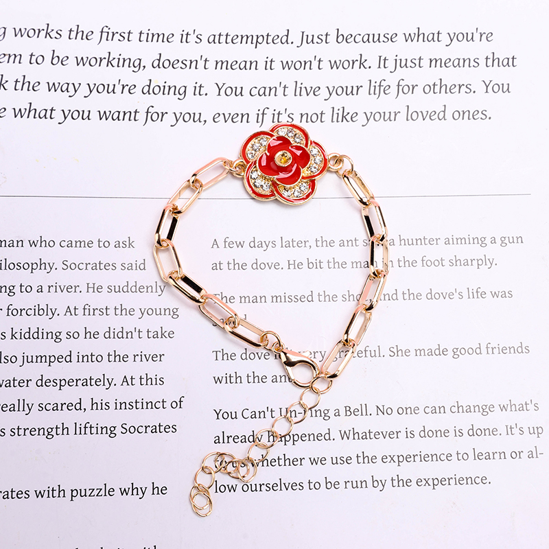 Enamel Rhinestone Camellia Bracelet