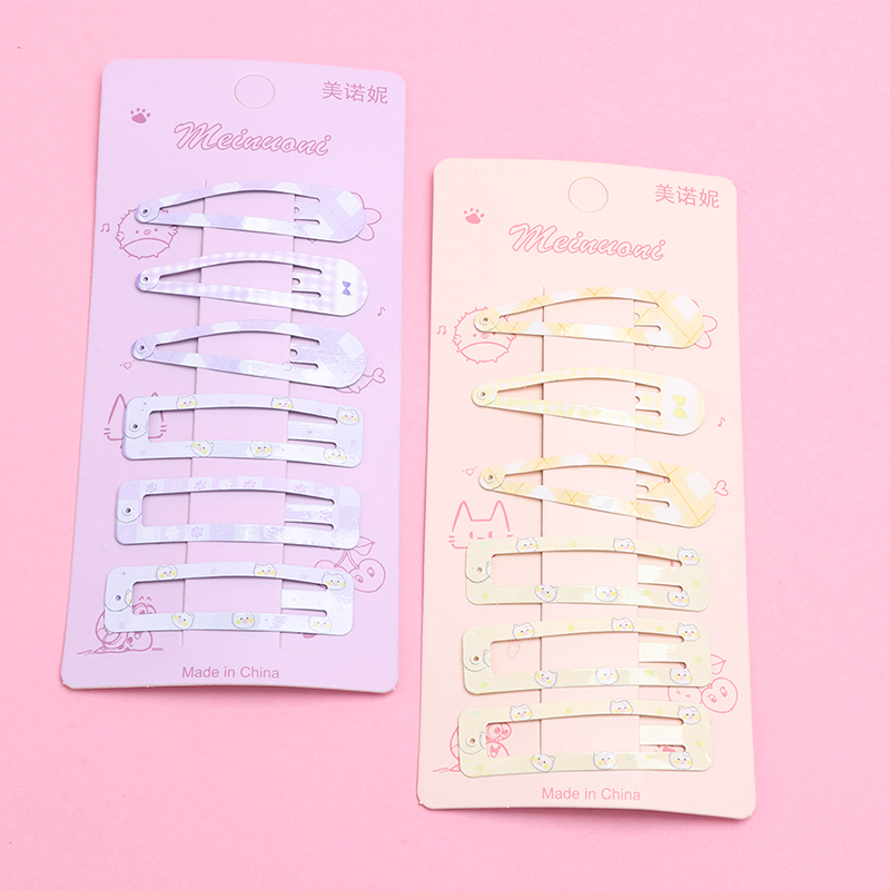 Six Colorful Printed BB Hair Clips Box Alloy 4010200542