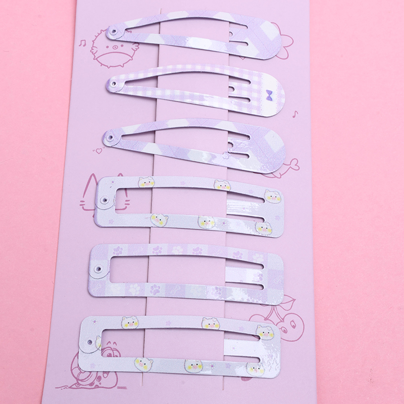 Six Colorful Printed BB Hair Clips Box Alloy 4010200542