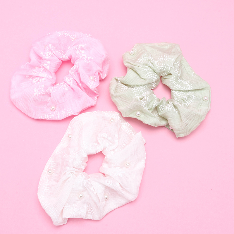 Boxed Gauze Embroidery Bead Scrunchie 4012101678
