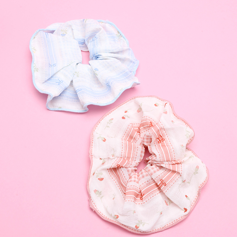 Pastoral-Style Printed Hem Polyester Hair Scrunchie 4012101928
