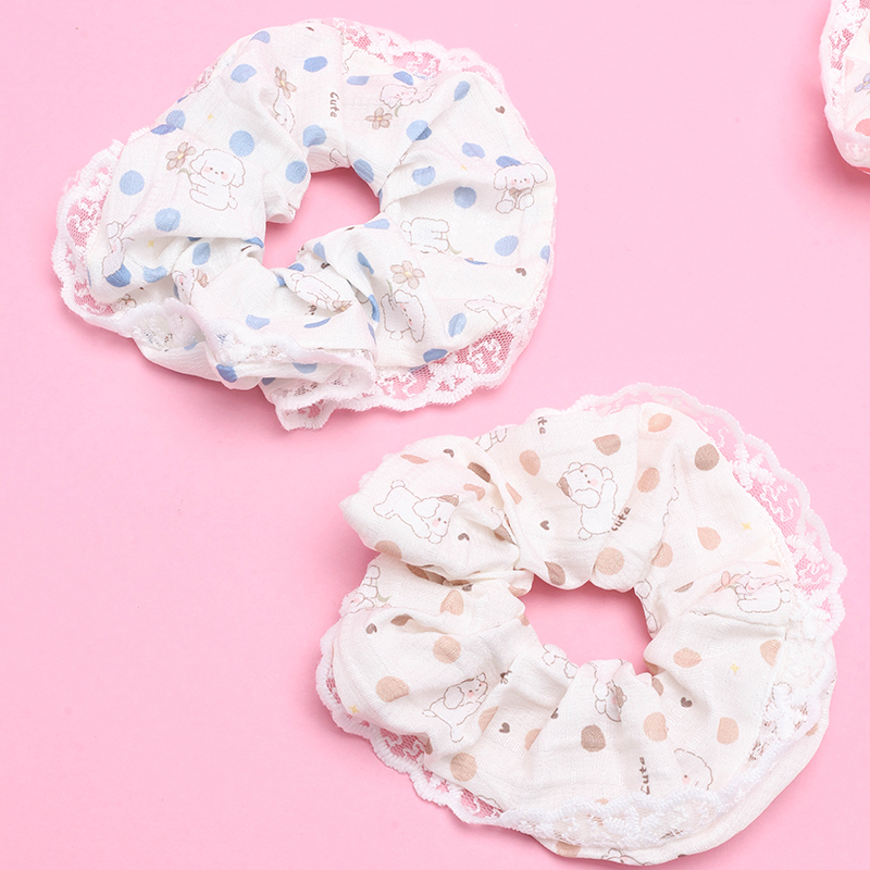 Puppy Print Lace Colon Ring Cloth Hair Scrunchie 4012101940