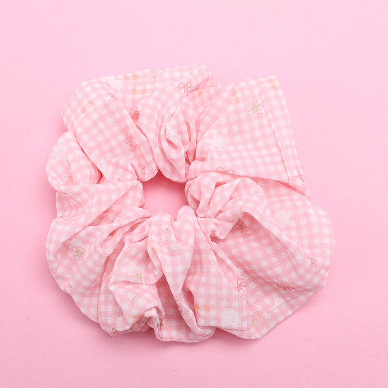 Bow Check Printed Bowel Ring Cloth Hair Scrunchie 4012101941