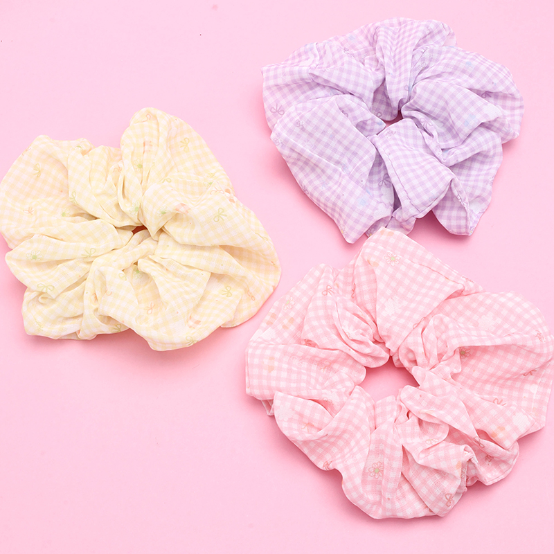 Bow Check Printed Bowel Ring Cloth Hair Scrunchie 4012101941