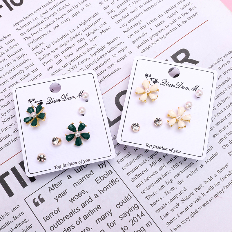 3 Pair Long Color Zircon Ear Stud
