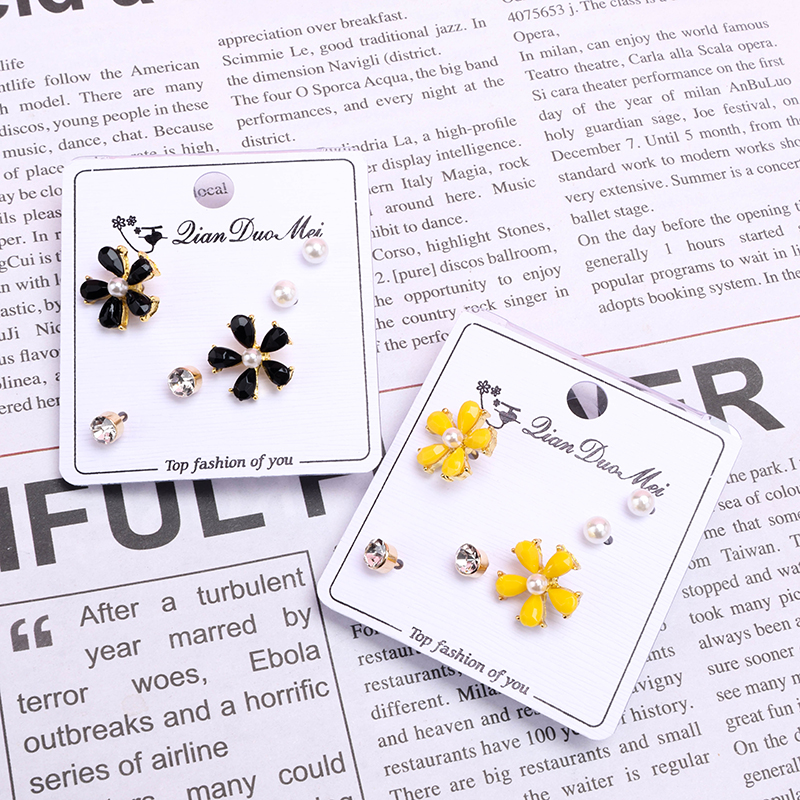 3 Pair Long Color Zircon Ear Stud