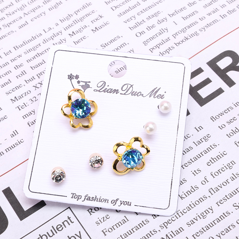 3 Pair Long Hollow Zircon Ear Stud