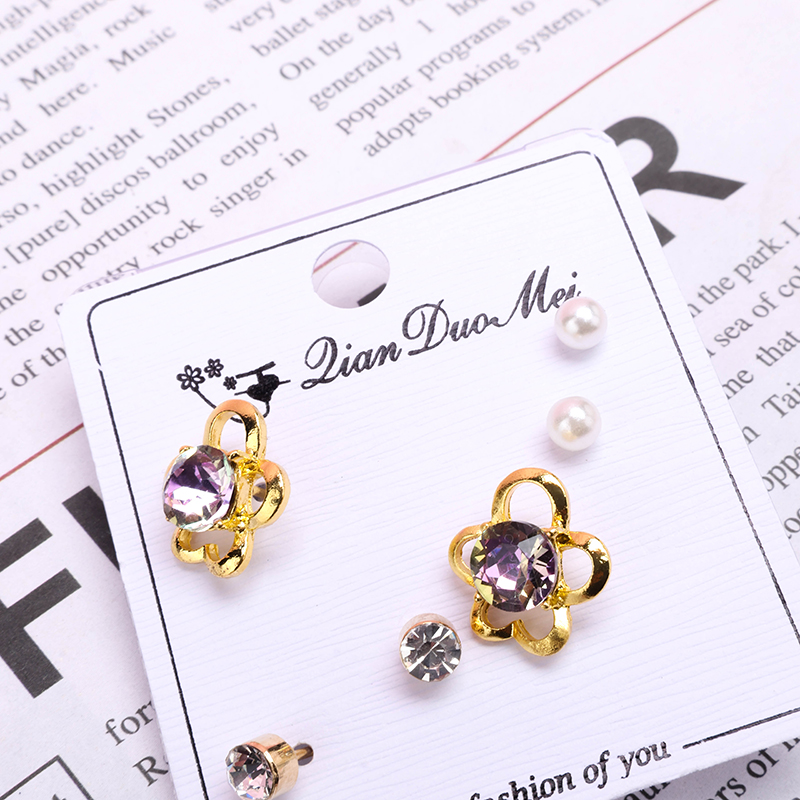 3 Pair Long Hollow Zircon Ear Stud