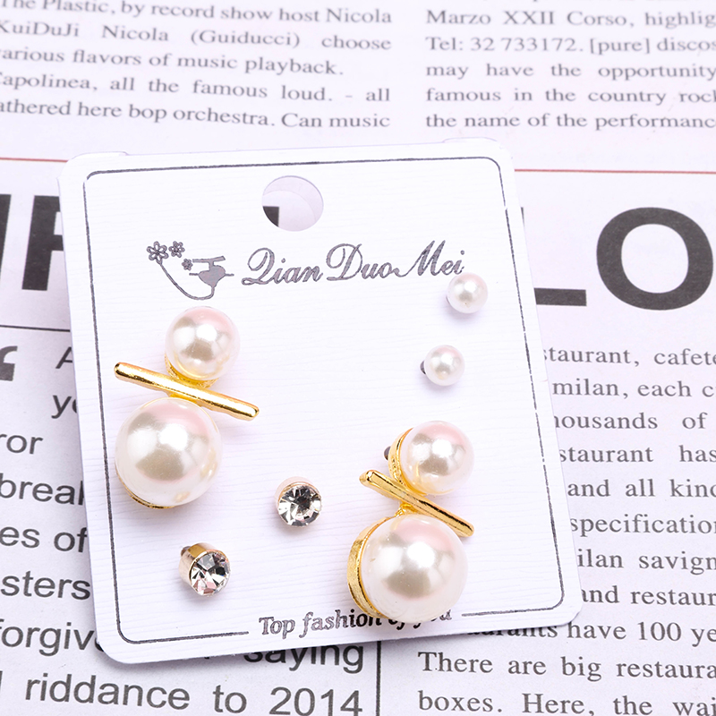 3 Pair Long Mixed Pearl Ear Stud