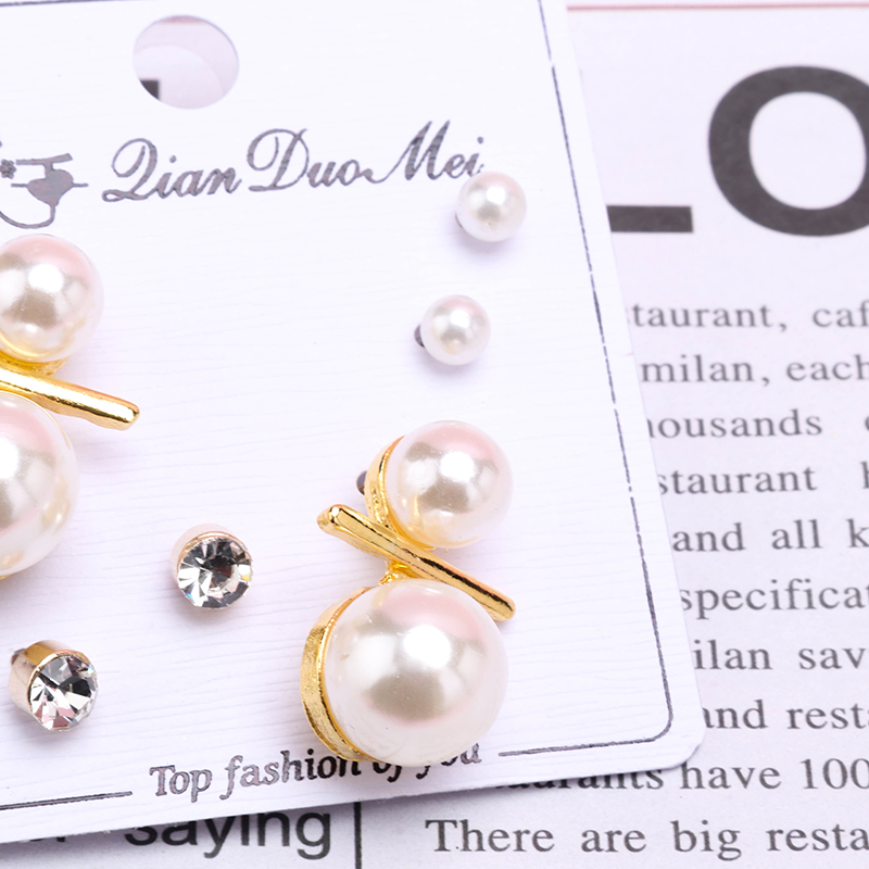 3 Pair Long Mixed Pearl Ear Stud