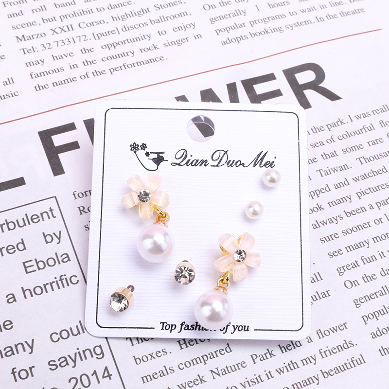 3 Pair Long Color Pearl Ear Stud