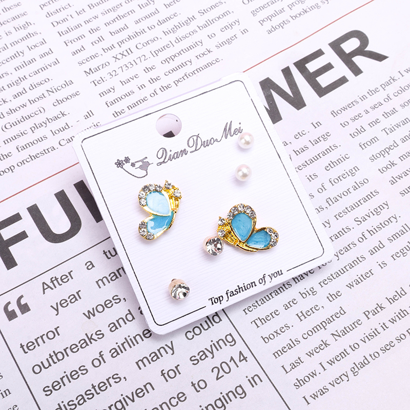 3 Pair Long Trim Butterfly Ear Stud