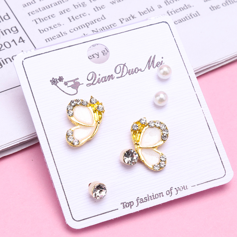 3 Pair Long Trim Butterfly Ear Stud