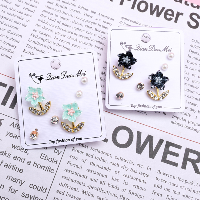 3 Pair Long Resin Flower Ear Stud