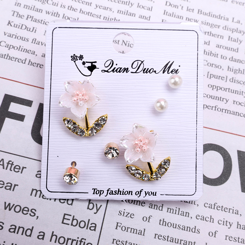 3 Pair Long Resin Flower Ear Stud