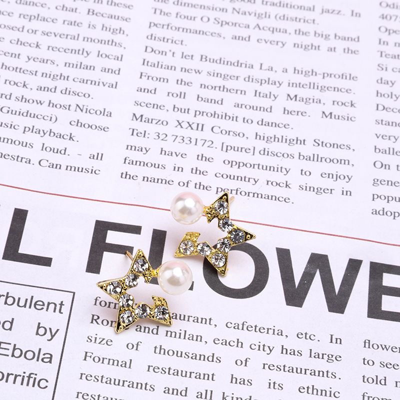 3 Pair Long Star Pearl Ear Stud