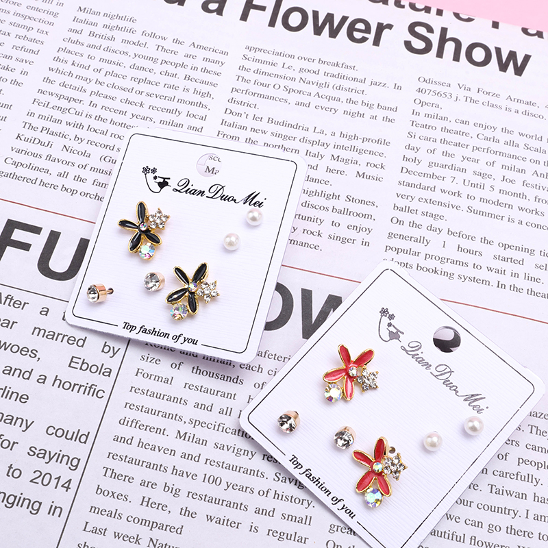 3 Pair Long Enamel Flower Ear Stud