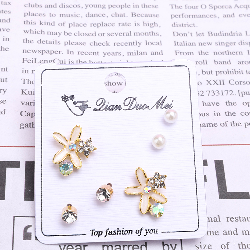3 Pair Long Enamel Flower Ear Stud