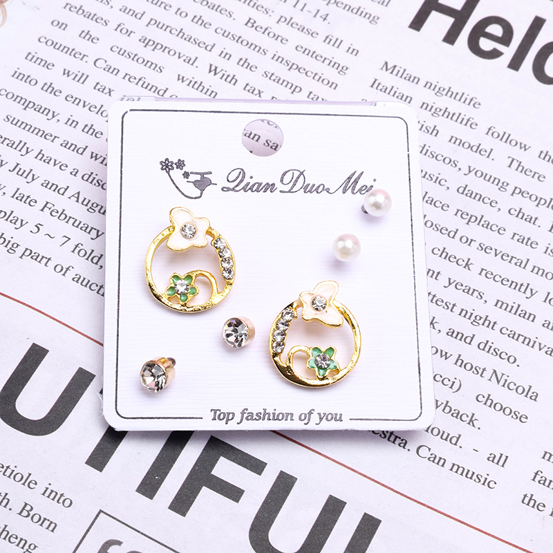 3 Pair Long Hollow Flower Ear Stud