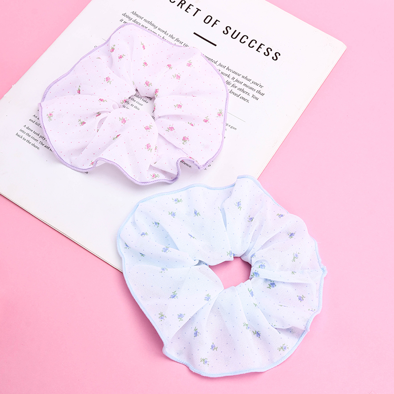 Basket with Fresh Floral Crushed Edges Fabric Hair Tie