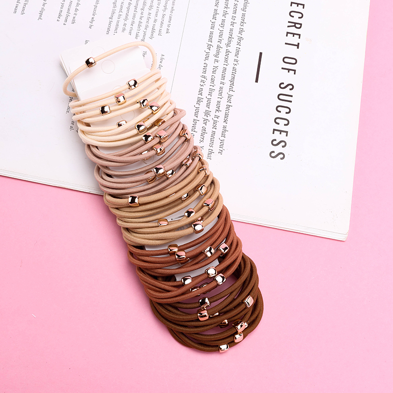 5 Milk Tea Gold Bead Hair Ties