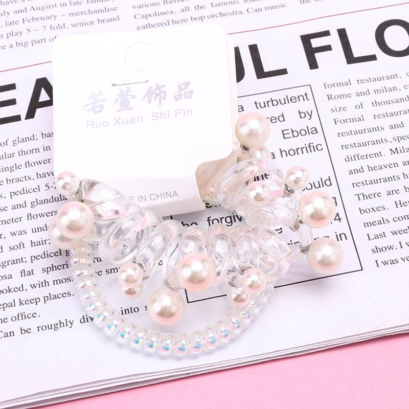 Transparent Pearl Telephone Line Hair Tie