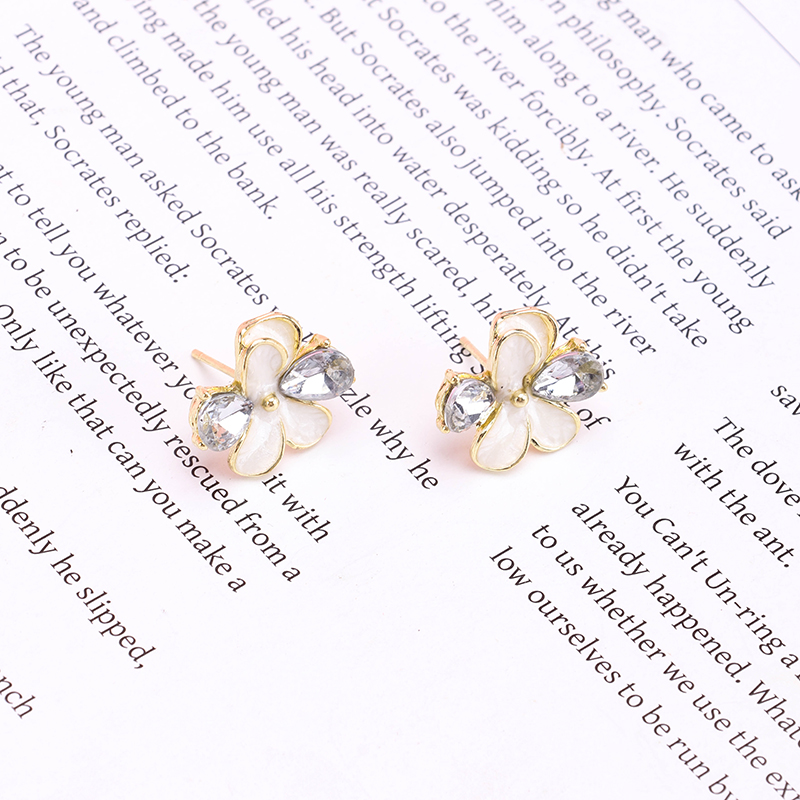 Zircon Enamel Flower Ear Stud