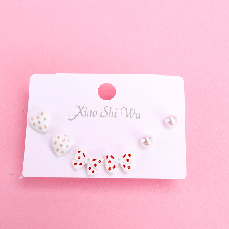 3 Pair Enamel Bow Pearl Ear Stud