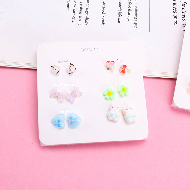 6 Pair Resin Ear Stud