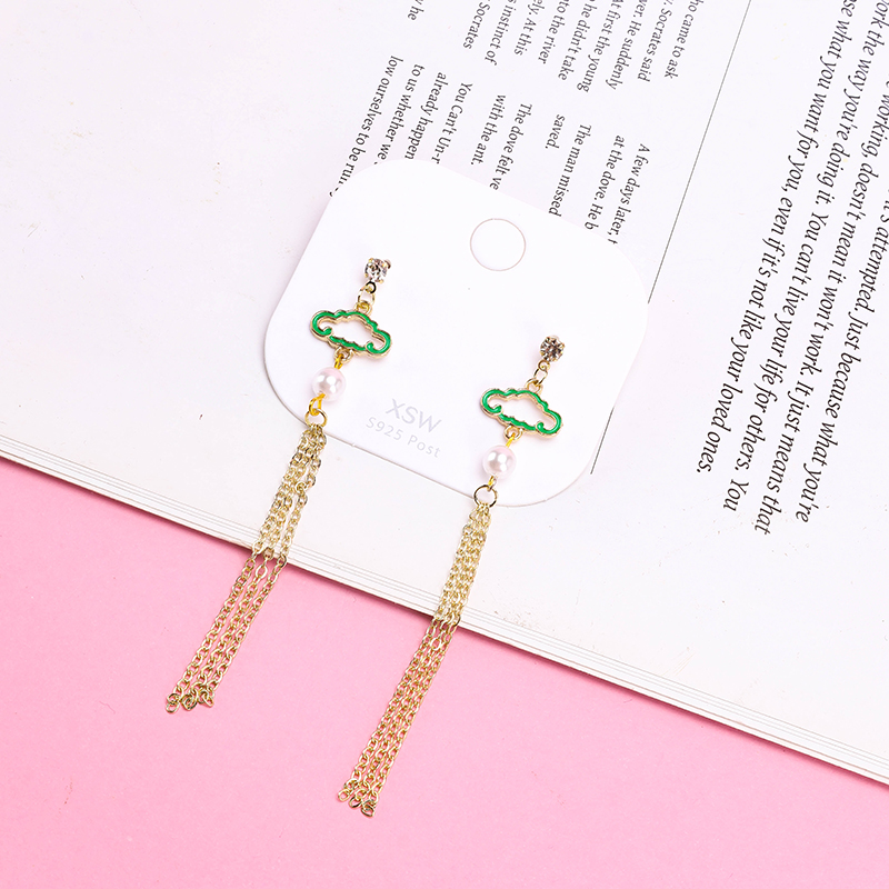 Long Tassel Pearl Diamond Ear Stud