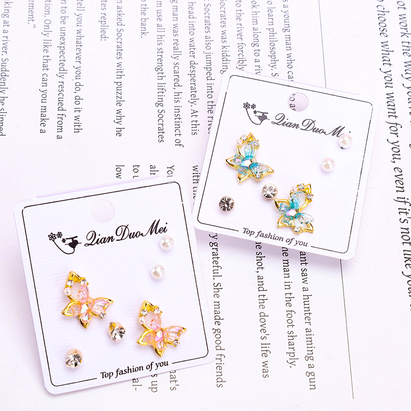 3 Pair Iridescent Zircon Butterfly Ear Stud