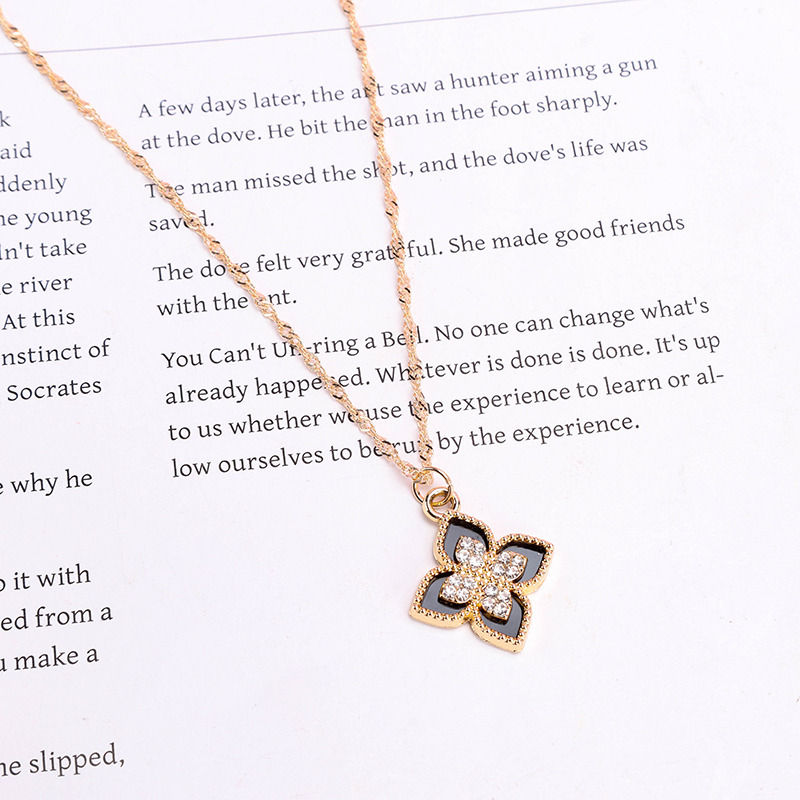 Enamel Rhinestone Clover Necklace
