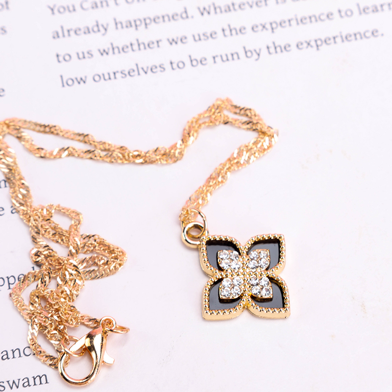 Enamel Rhinestone Clover Necklace