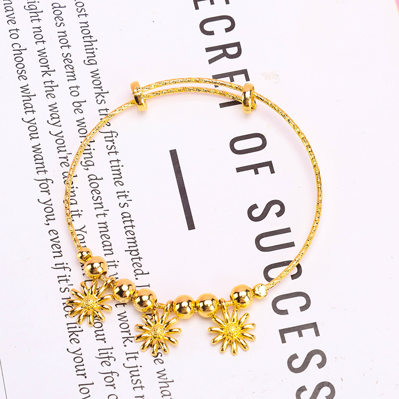 Gold Bead Flower Adjustable Bangle Alloy 4021100235