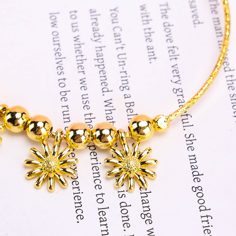 Gold Bead Flower Adjustable Bangle Alloy 4021100235