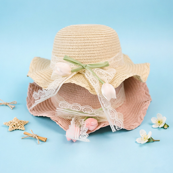 Bow Tulip Flower Woven Hat
