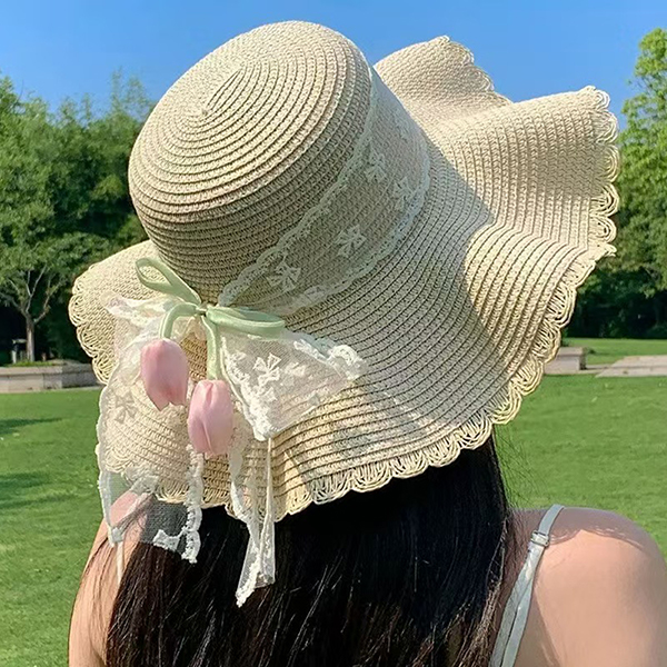 Bow Tulip Flower Woven Hat